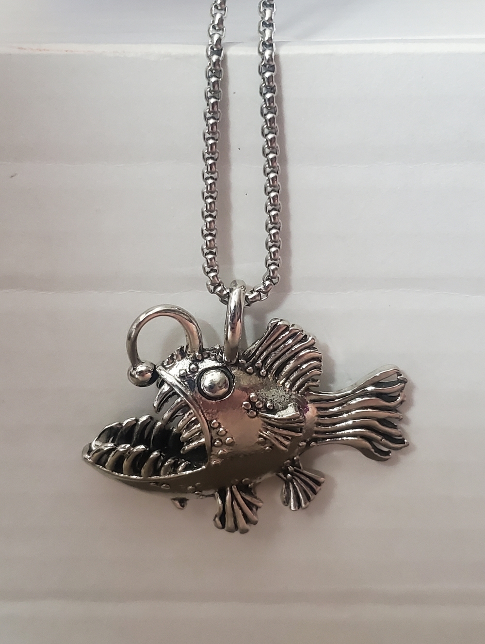 Silver Tone Metal Angler Fish Statement Necklace